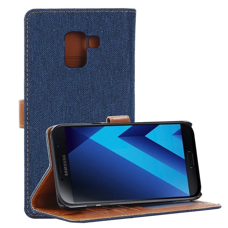 Leren Hoesje voor Samsung Galaxy A8 Donkerblauw Zwart Spijkerbroek