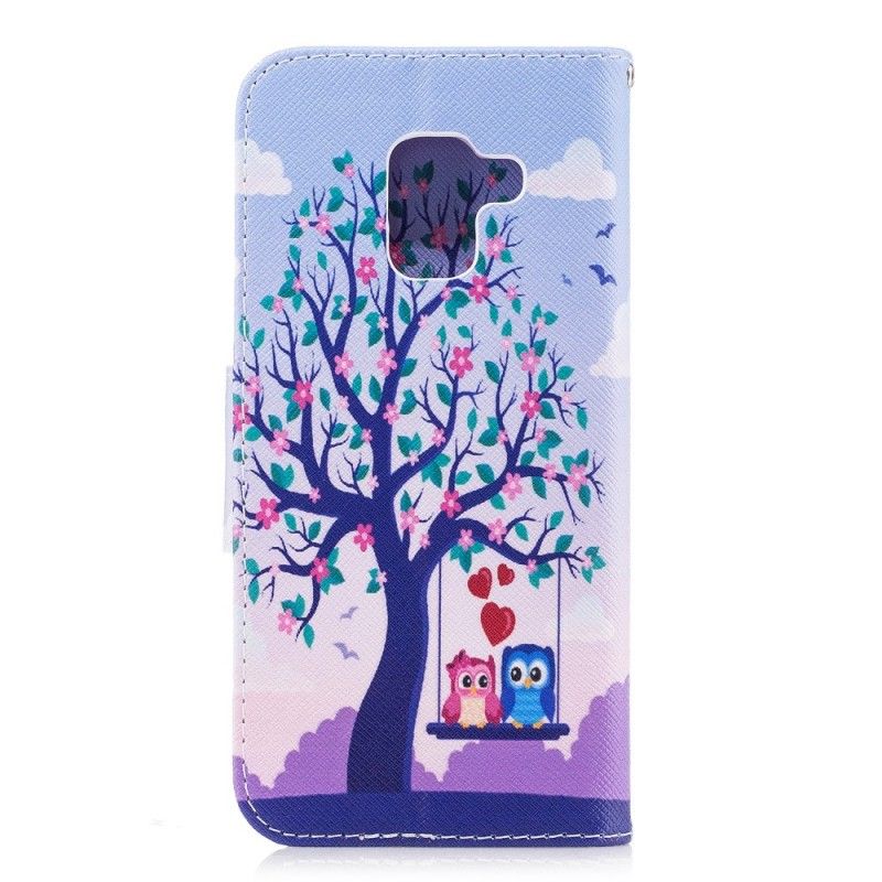 Leren Hoesje voor Samsung Galaxy A8 Uilen Op De Schommel