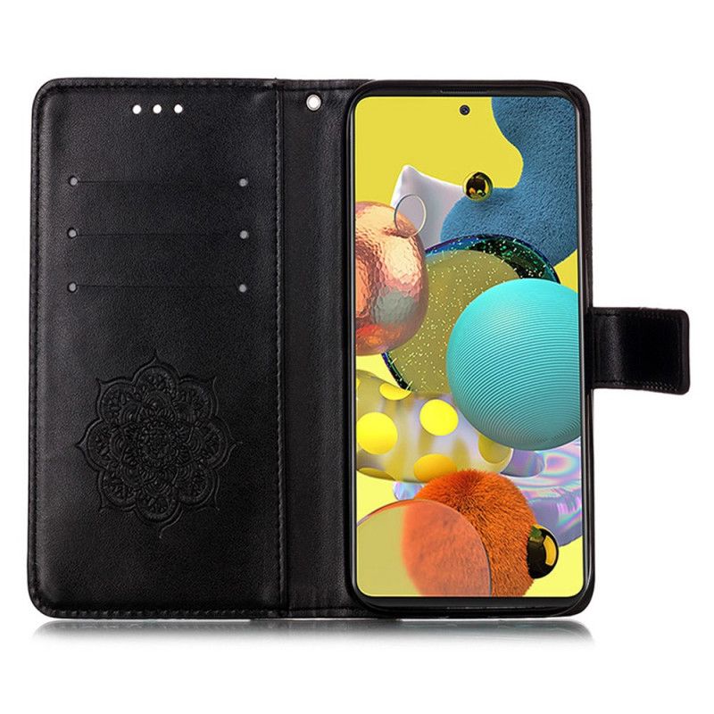 Bescherming Hoesje Samsung Galaxy A51 5G Grijs Zwart Dromenvanger Print En Riem