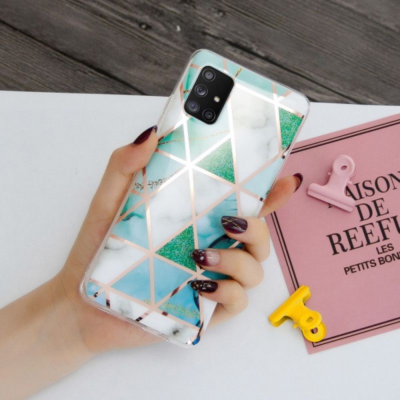 Case Hoesje Samsung Galaxy A51 5G Groen Zwart Telefoonhoesje Marmerkleurige Geometrie 2