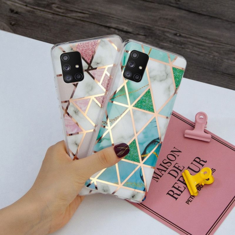 Case Hoesje Samsung Galaxy A51 5G Groen Zwart Telefoonhoesje Marmerkleurige Geometrie 2