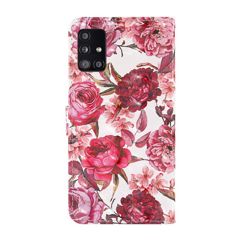 Cover Folio-hoesje Samsung Galaxy A51 5G Telefoonhoesje Lichtspot Roosjes Met Riempje