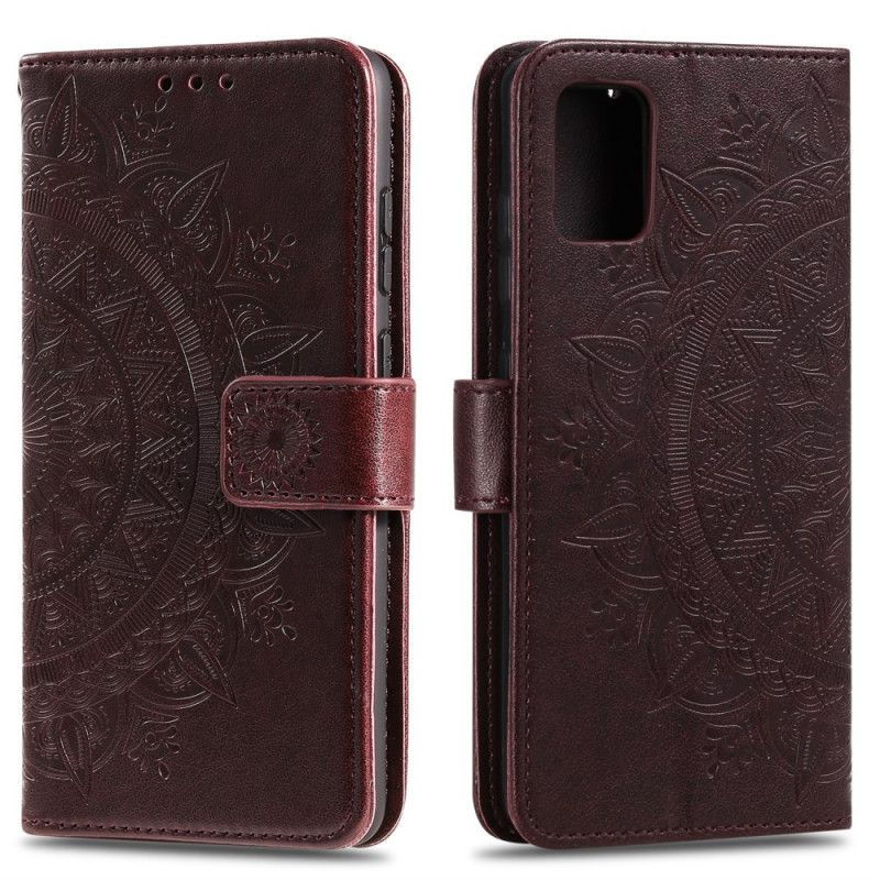 Flip Case Leren Samsung Galaxy A51 5G Bruin Grijs Zon Mandala