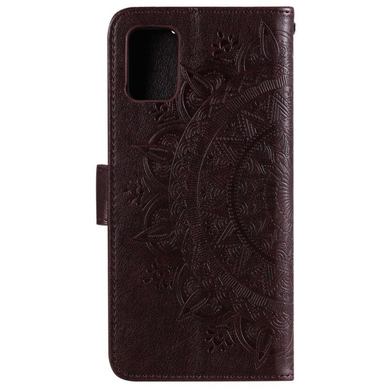 Flip Case Leren Samsung Galaxy A51 5G Bruin Grijs Zon Mandala