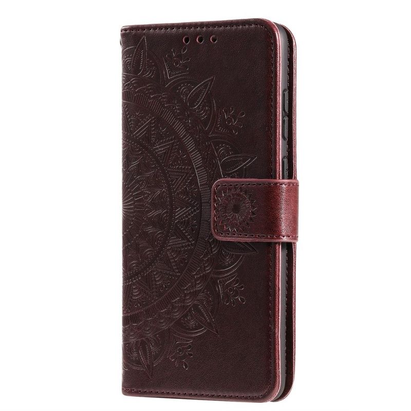 Flip Case Leren Samsung Galaxy A51 5G Bruin Grijs Zon Mandala