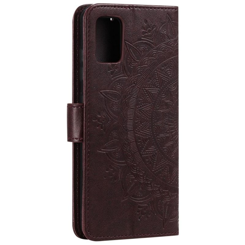 Flip Case Leren Samsung Galaxy A51 5G Bruin Grijs Zon Mandala