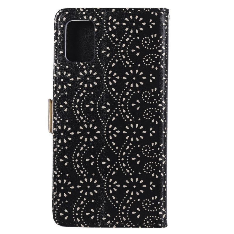 Flip Case Leren Samsung Galaxy A51 5G Cyaan Zwart Portemonnee Van Kant