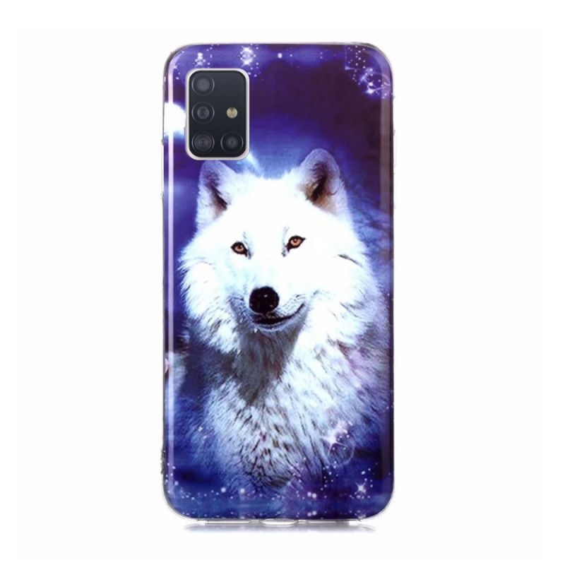 Hoesje Samsung Galaxy A51 5G Donkerblauw Groen Serie Fluorescerende Wolven