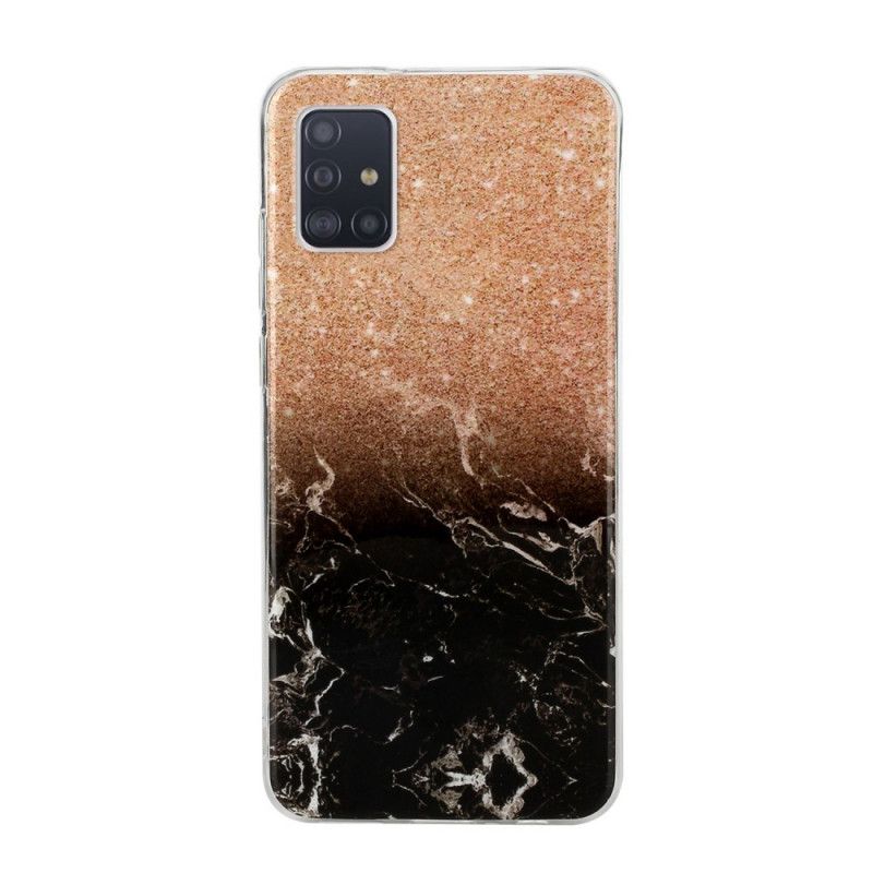 Hoesje voor Samsung Galaxy A51 5G Wit Zwart Marmeren Glitter