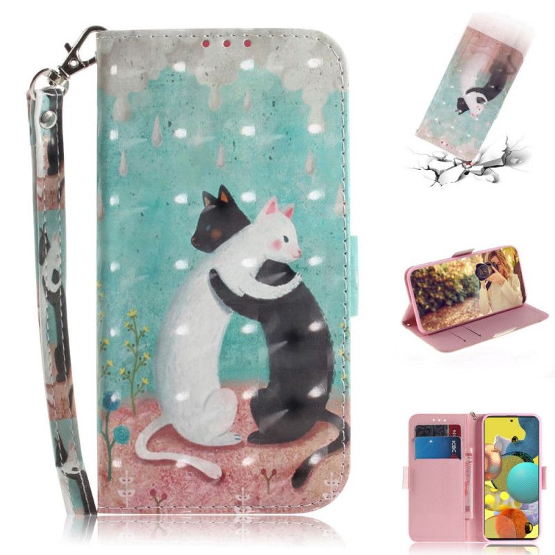 Leren Hoesje Samsung Galaxy A51 5G Kattenvriendjes Met String