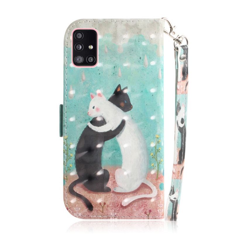 Leren Hoesje Samsung Galaxy A51 5G Kattenvriendjes Met String