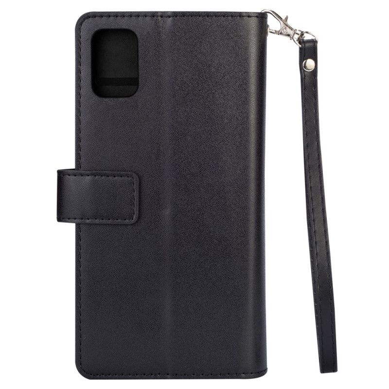 Leren Hoesje Samsung Galaxy A51 5G Magenta Zwart Portemonnee Met Riem