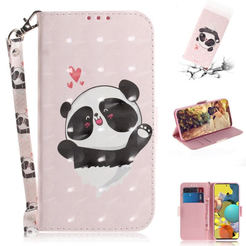 Leren Hoesje Samsung Galaxy A51 5G Panda Love Met String