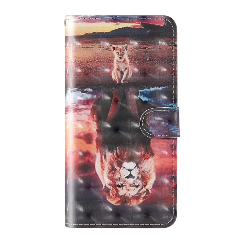 Leren Hoesje Samsung Galaxy A51 5G Telefoonhoesje Lichtvlek Leeuw Met Riem