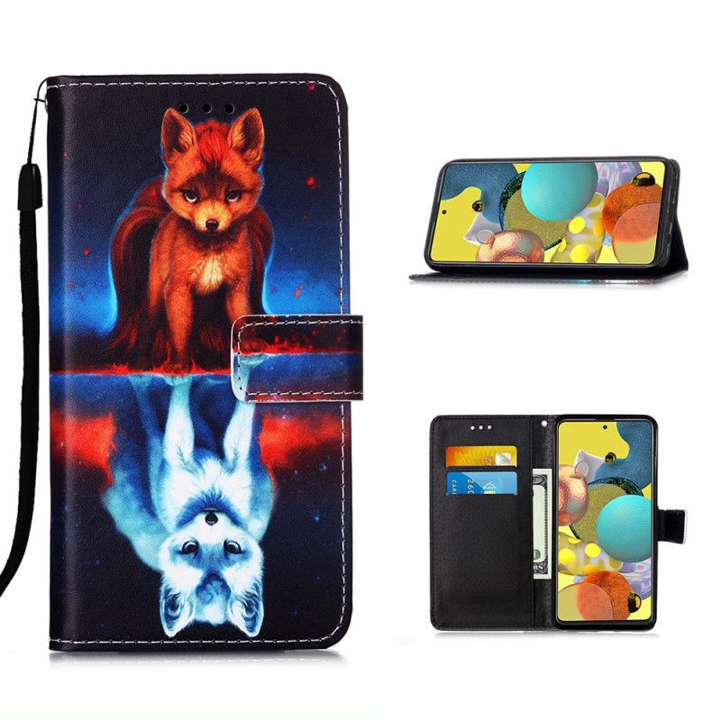 Leren Hoesje Samsung Galaxy A51 5G Weerspiegeling Van Julien De Hond Met String