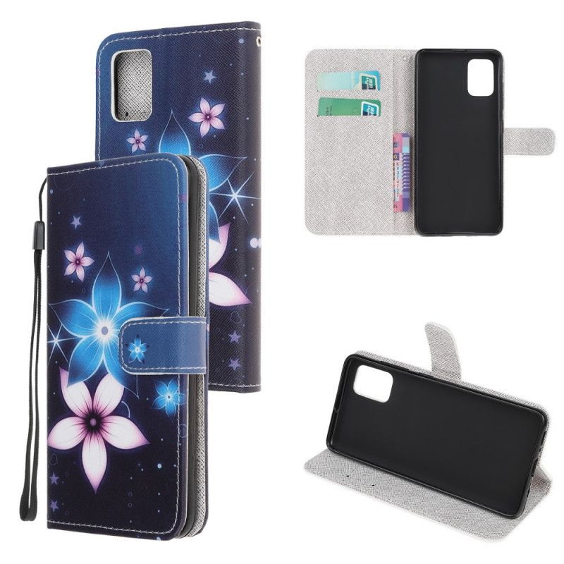 Leren Hoesje voor Samsung Galaxy A51 5G Maanbloemen Met String