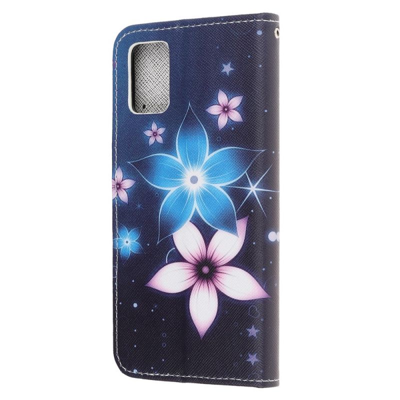 Leren Hoesje voor Samsung Galaxy A51 5G Maanbloemen Met String