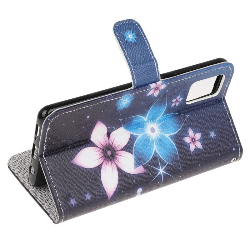 Leren Hoesje voor Samsung Galaxy A51 5G Maanbloemen Met String