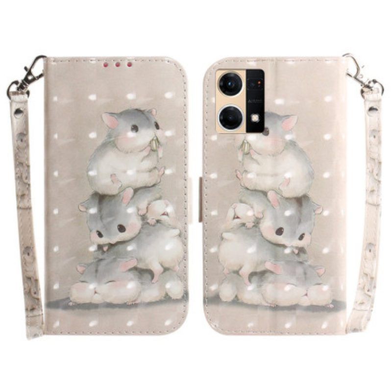 Folio-hoesje voor Oppo Reno 7 Met Ketting String Hamsters