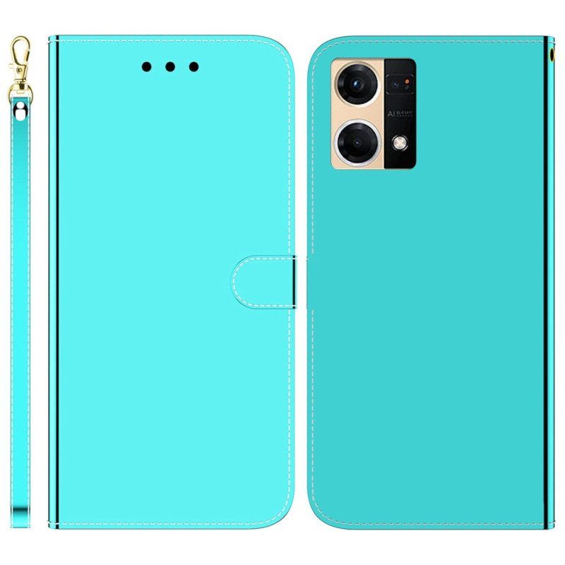 Leren Hoesje voor Oppo Reno 7 Imitatie Spiegelleer Met Riem