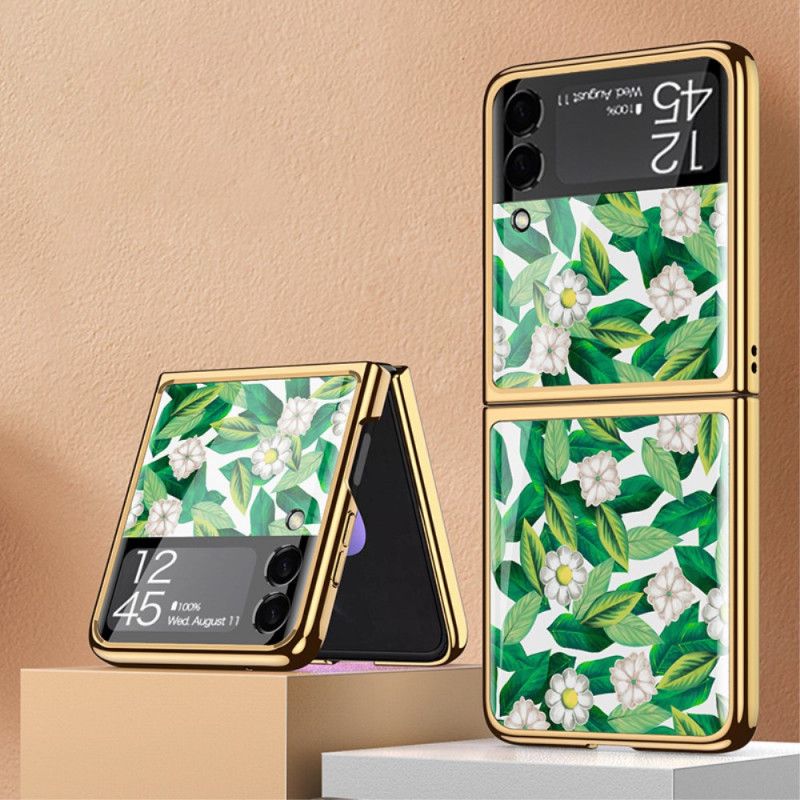Cover Hoesje Samsung Galaxy Z Flip 3 5g Telefoonhoesje Gehard Glas Bloemen Gkk