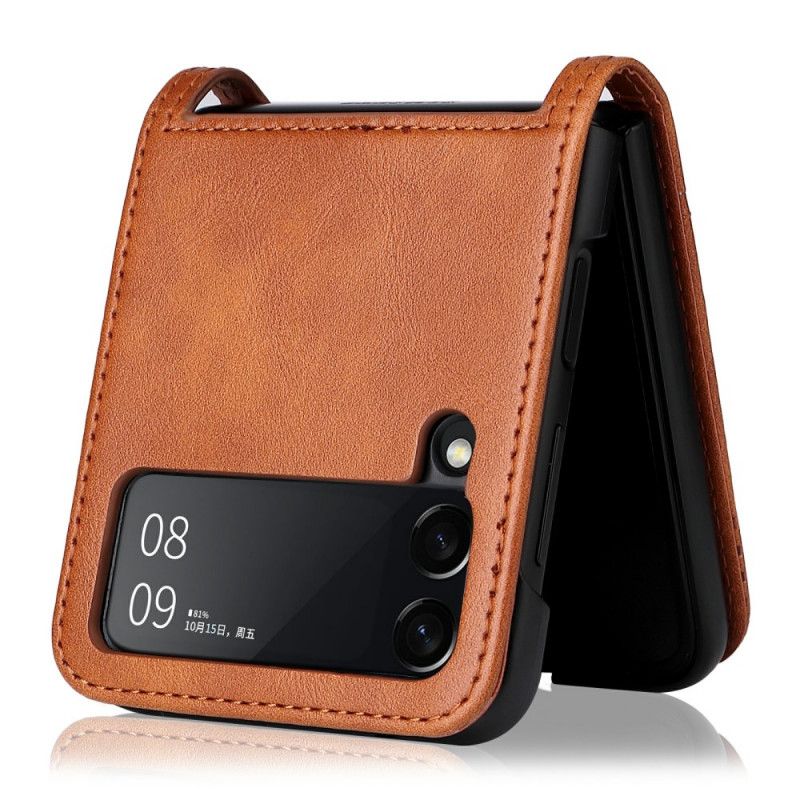 Cover Hoesje Samsung Galaxy Z Flip 3 5g Telefoonhoesje Vintage Lederen Stijl Kaarthouder
