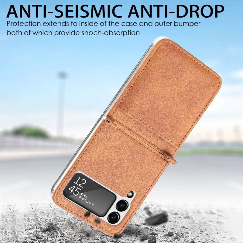 Hoesje Voor Samsung Galaxy Z Flip 3 5g Kaarthouder Met Leerstructuur