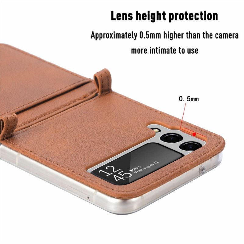 Hoesje Voor Samsung Galaxy Z Flip 3 5g Kaarthouder Met Leerstructuur