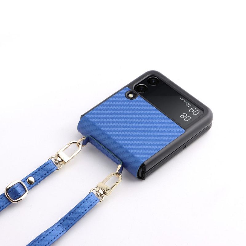 Hoesje Voor Samsung Galaxy Z Flip 3 5g Koolstofvezel Met Lanyard