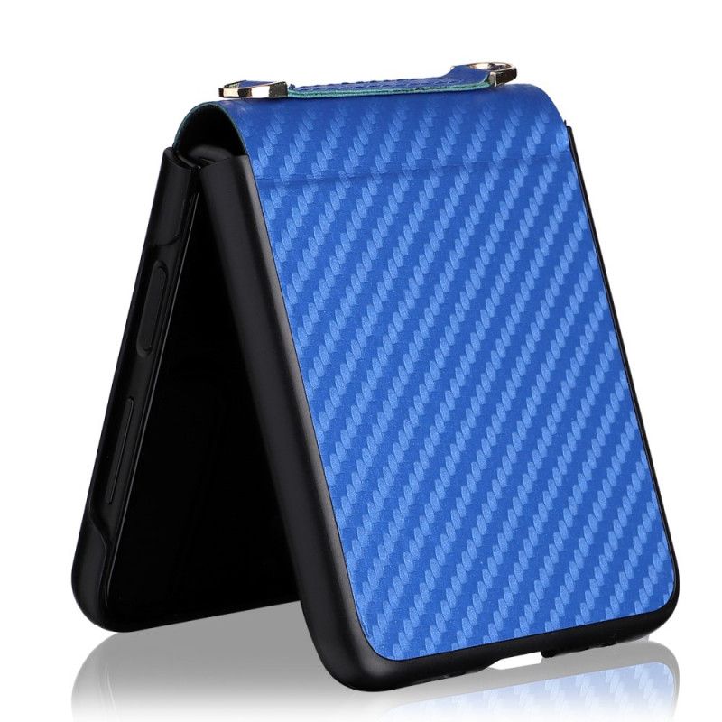 Hoesje Voor Samsung Galaxy Z Flip 3 5g Koolstofvezel Met Lanyard