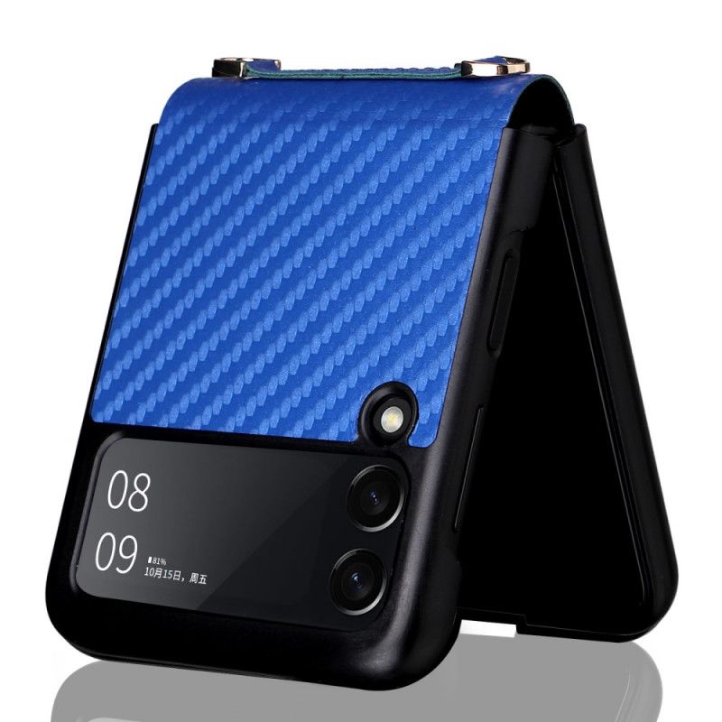 Hoesje Voor Samsung Galaxy Z Flip 3 5g Koolstofvezel Met Lanyard