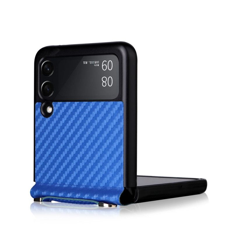 Hoesje Voor Samsung Galaxy Z Flip 3 5g Koolstofvezel Met Lanyard