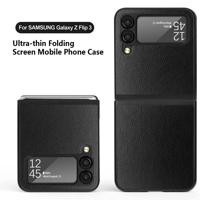 Hoesje Voor Samsung Galaxy Z Flip 3 5g Litchi Leder Stijl 2 Stuks