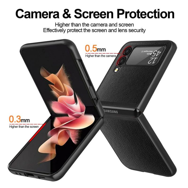 Hoesje Voor Samsung Galaxy Z Flip 3 5g Litchi Leder Stijl 2 Stuks