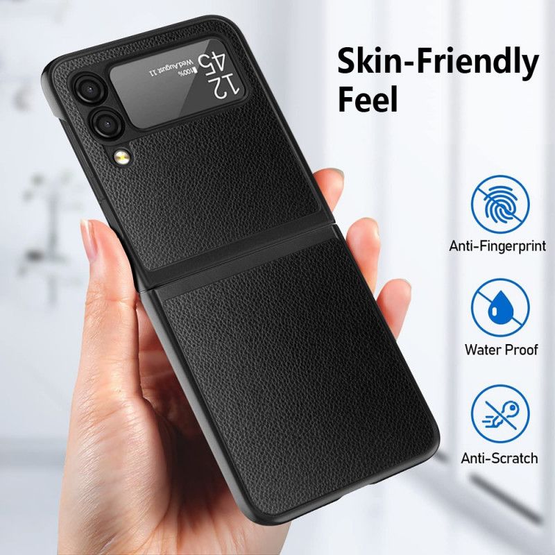Hoesje Voor Samsung Galaxy Z Flip 3 5g Litchi Leder Stijl 2 Stuks