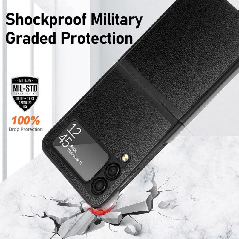 Hoesje Voor Samsung Galaxy Z Flip 3 5g Litchi Leder Stijl 2 Stuks