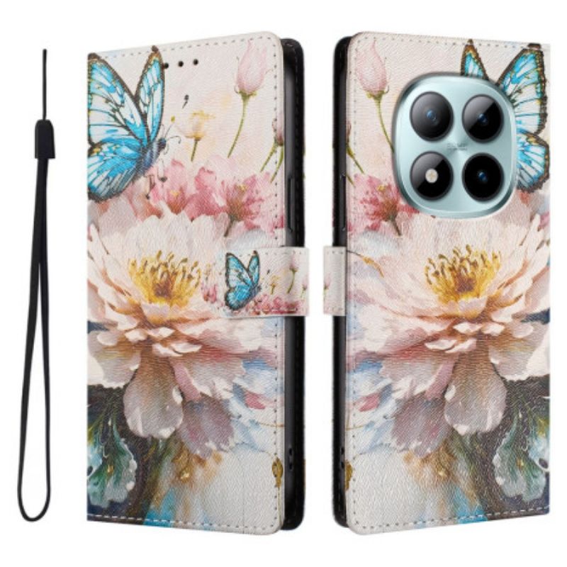 Flip Case Leren Xiaomi Redmi Note 15 Pro Plus 5g Blauwe Bloem En Vlinder