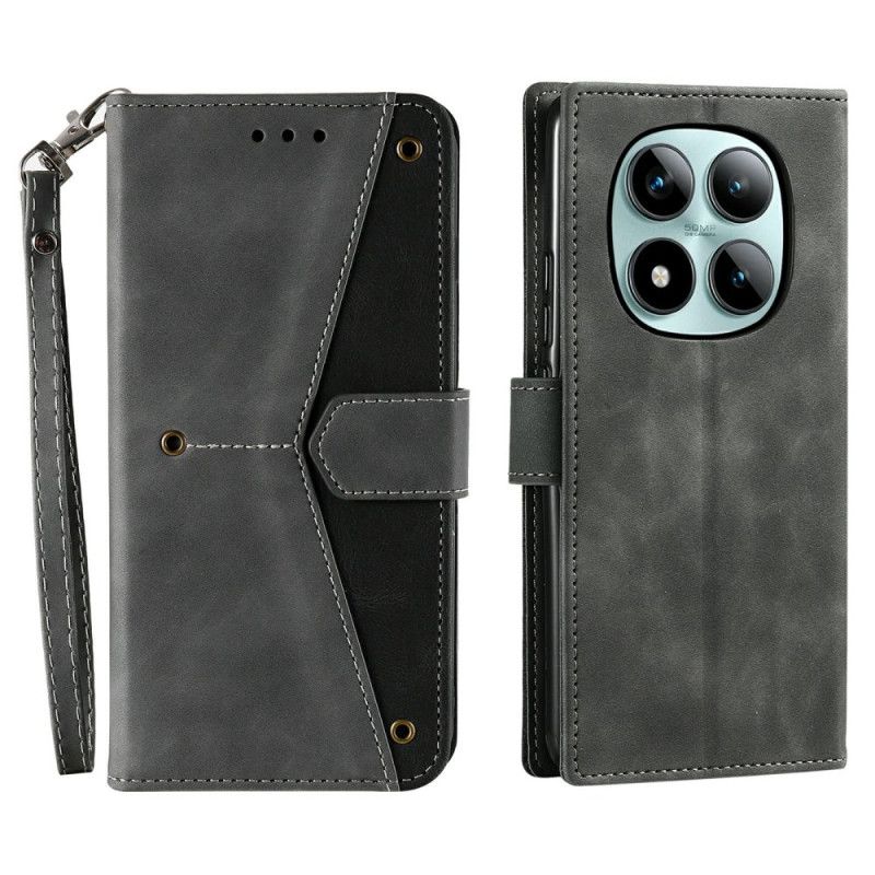 Flip Case Leren Xiaomi Redmi Note 15 Pro Plus 5g Tweekleurige Portemonnee Met Retro Bandje