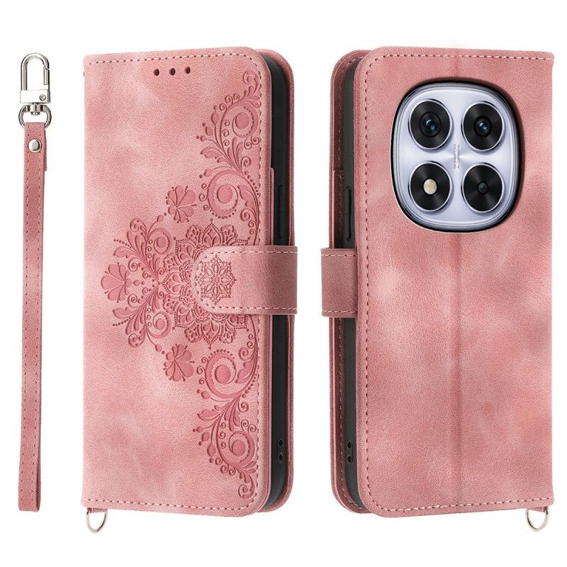 Folio-hoesje Xiaomi Redmi Note 15 Pro Plus 5g Bloemenpatroon Met Schouderband En Riem