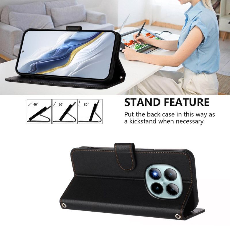 Folio-hoesje Xiaomi Redmi Note 15 Pro Plus 5g Telefoonhoesje Effen Leer-effect Met Bandje