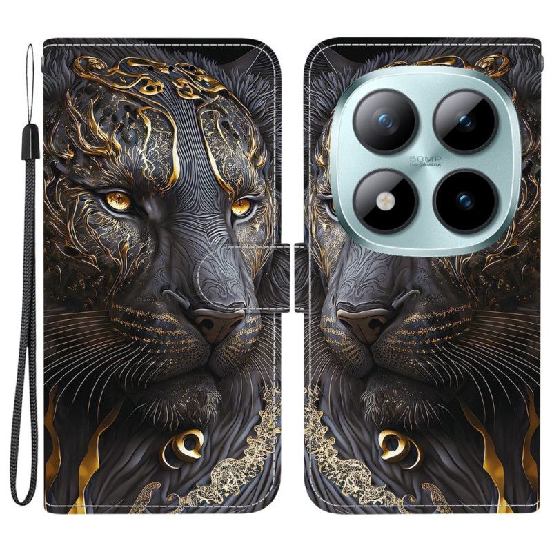 Folio-hoesje Xiaomi Redmi Note 15 Pro Plus 5g Telefoonhoesje Zwart-gouden Leeuw