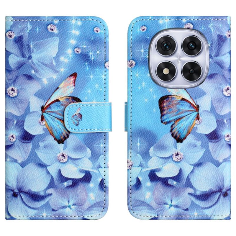 Leren Hoesje Voor Xiaomi Redmi Note 15 Pro Plus 5g Bloemen En Blauwe Vlinders