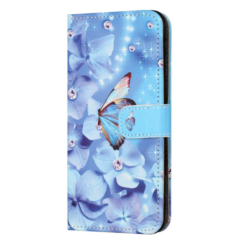Leren Hoesje Voor Xiaomi Redmi Note 15 Pro Plus 5g Bloemen En Blauwe Vlinders