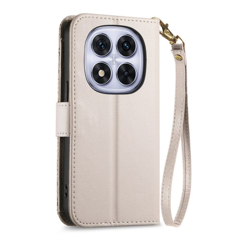 Leren Hoesje Voor Xiaomi Redmi Note 15 Pro Plus 5g Bloemenpatroon En Zakje Met Rits