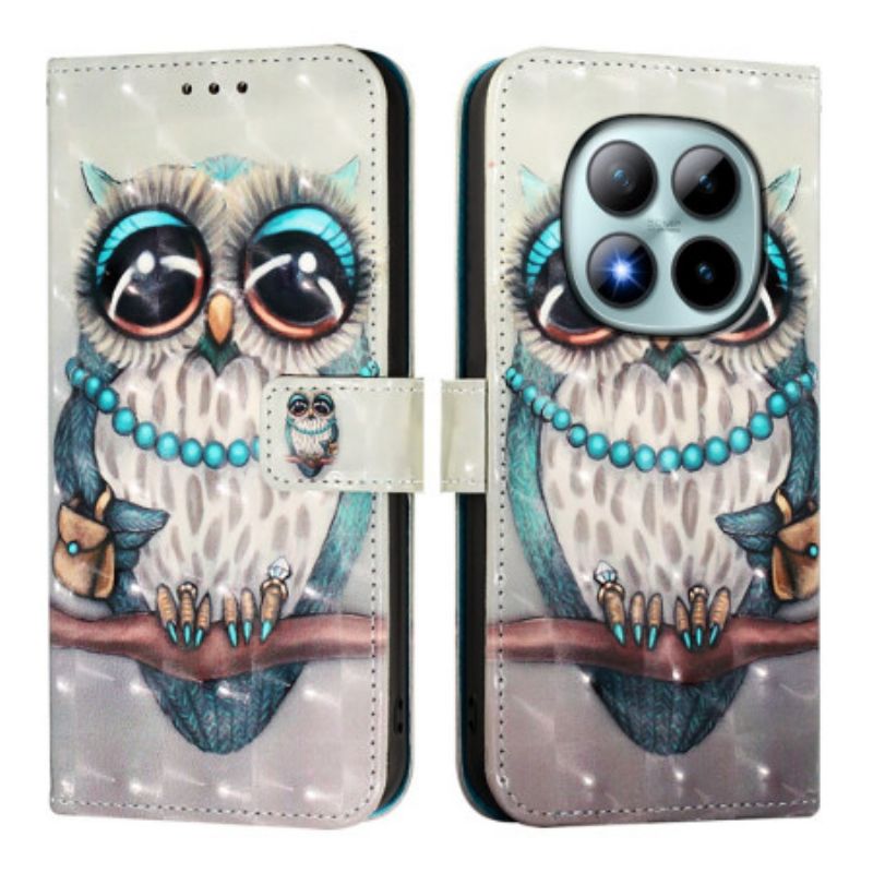 Leren Hoesje Voor Xiaomi Redmi Note 15 Pro Plus 5g Grijze Uil