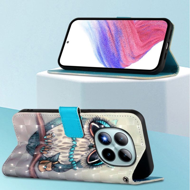 Leren Hoesje Voor Xiaomi Redmi Note 15 Pro Plus 5g Grijze Uil