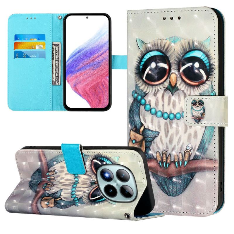 Leren Hoesje Voor Xiaomi Redmi Note 15 Pro Plus 5g Grijze Uil