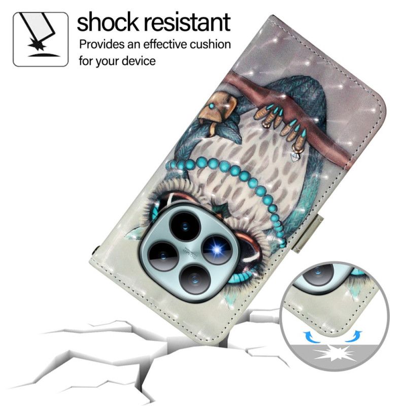 Leren Hoesje Voor Xiaomi Redmi Note 15 Pro Plus 5g Grijze Uil