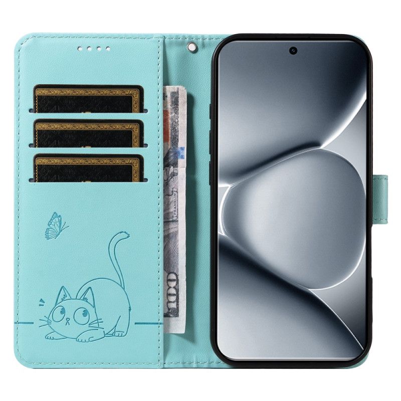 Leren Hoesje Voor Xiaomi Redmi Note 15 Pro Plus 5g Portemonnee Met Gegraveerde Kat