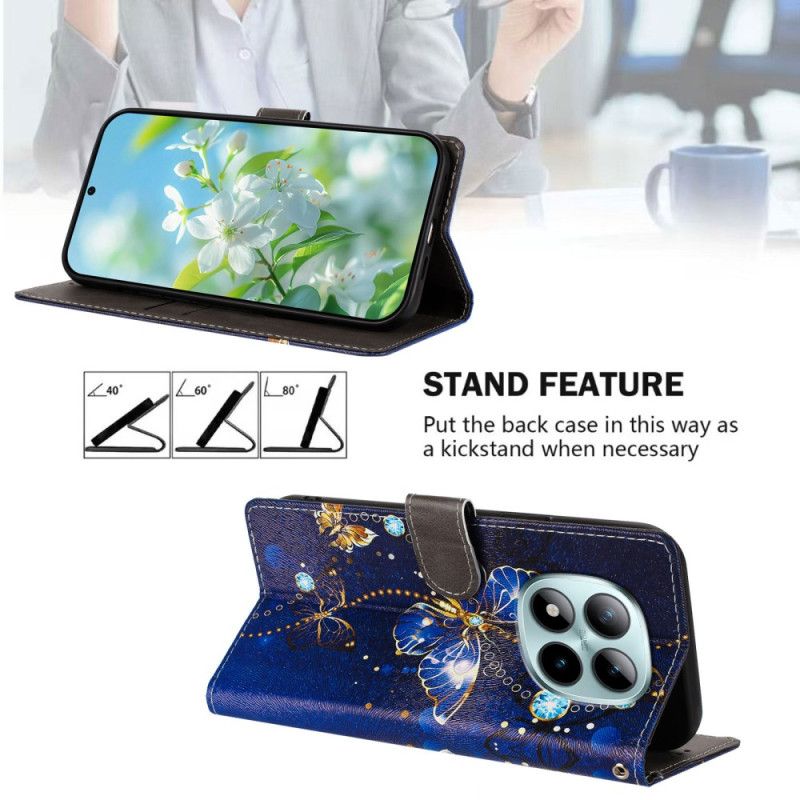 Leren Hoesje Xiaomi Redmi Note 15 Pro Plus 5g Kostbare Vlinders Bescherming Hoesje